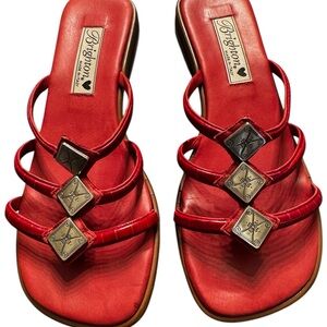 Brighton scarlet red multi-strap sandals with silver ornamental detailing, 7M.